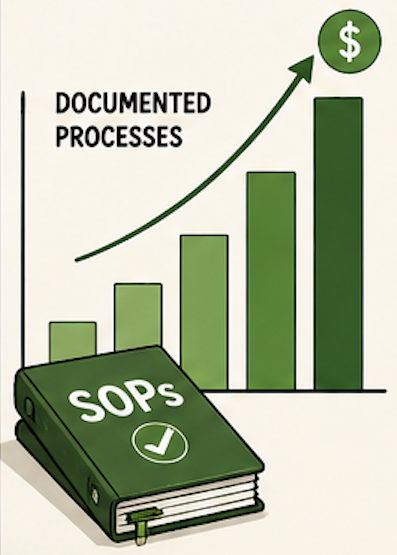 Documented processes shown as an SOP binder increasing company value