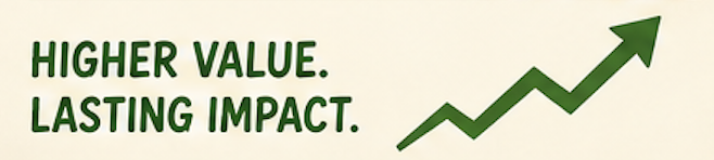 Higher value lasting impact with an upward growth arrow