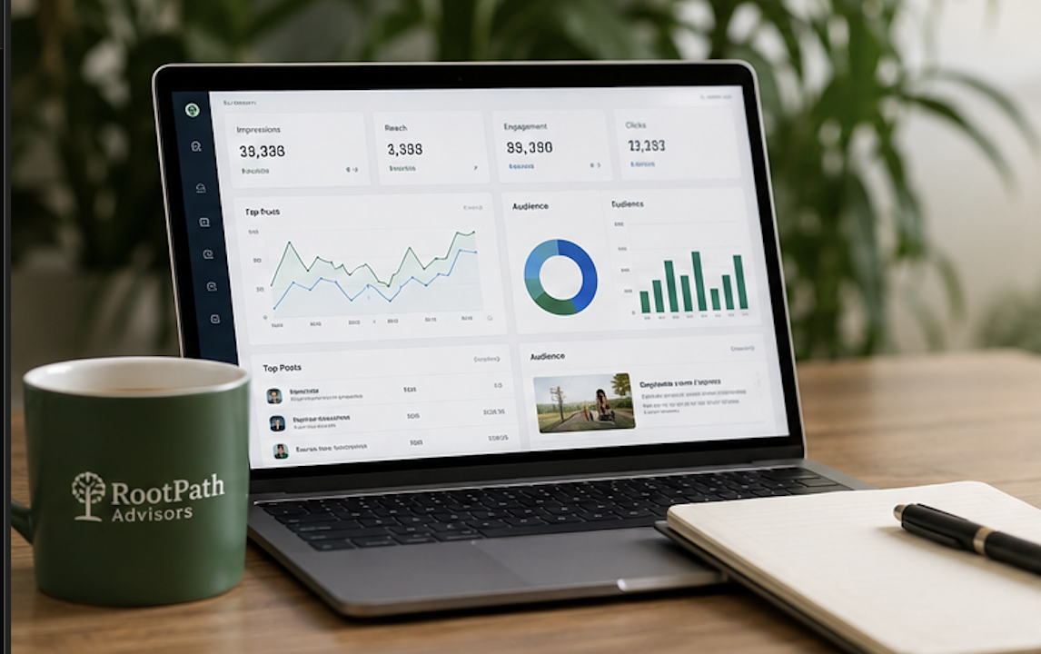 Social media analytics dashboard on a laptop