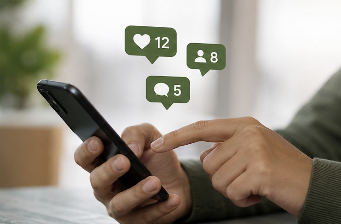 A person responding to social media notifications on a phone